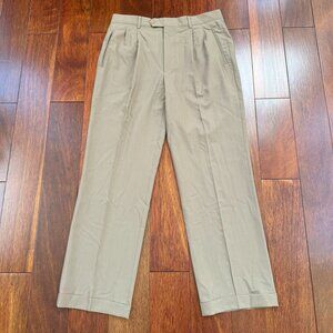 Paul Fredrick Mens Italian Wool Dress Chino Pants Khaki Size 33x31 Cuffed